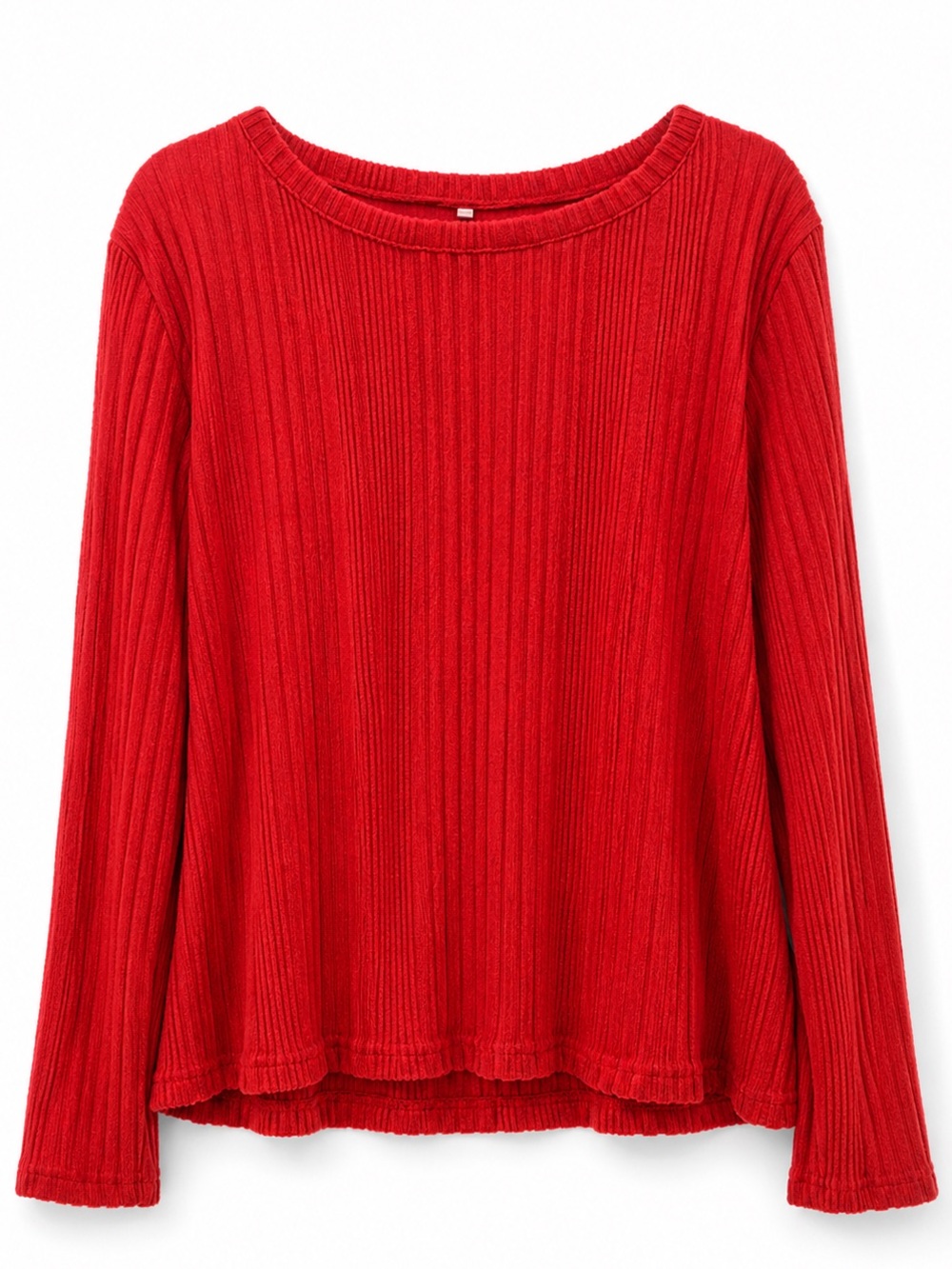 Red Ribbed Long Sleeve Top XXL Stretch Soft Casual Basic